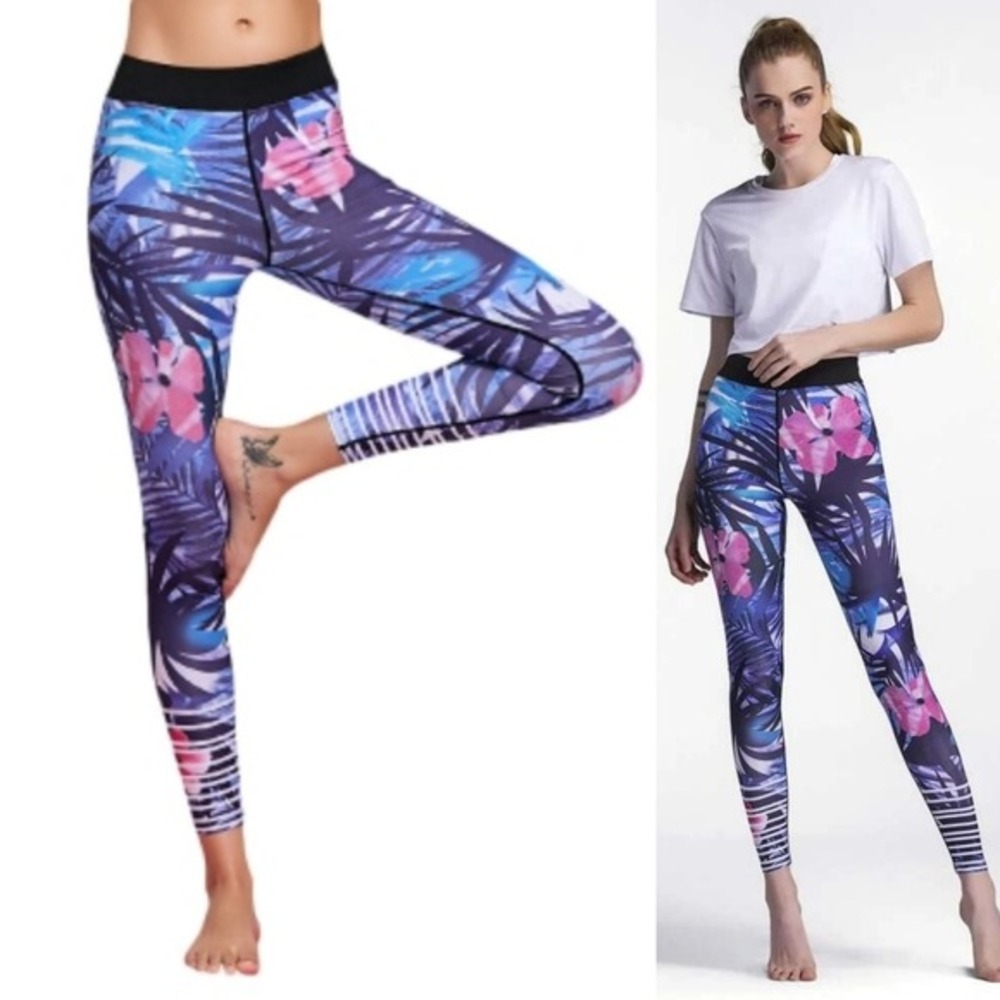 Yoga Pants‎ High Quality Printed BLUE Floral  Sport